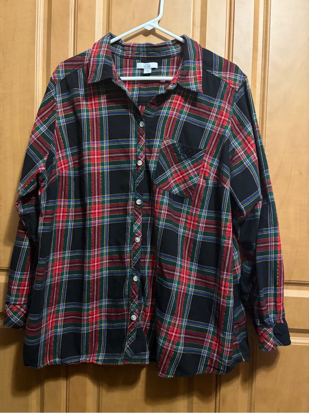 croft & barrow Black, Red and Green Plaid Button-Down Shirt